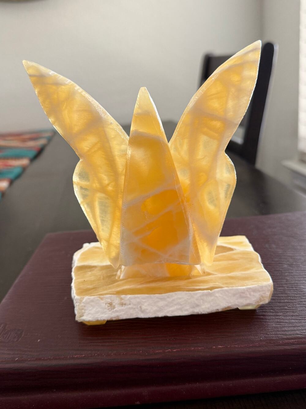 Honeycomb Calcite Butterfly Lamp Sculpture Hand Carved Golden Stone Decor Utah